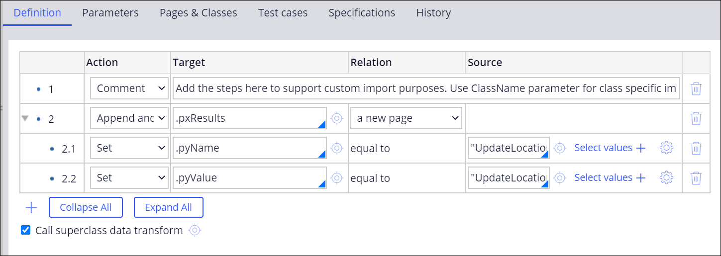 The pyLoadCustomImportPurposes data transform