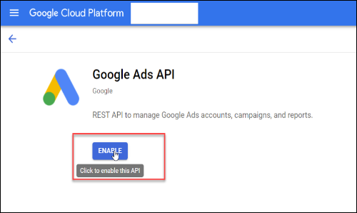 Enabling the Google Ads API in Google Cloud Platform