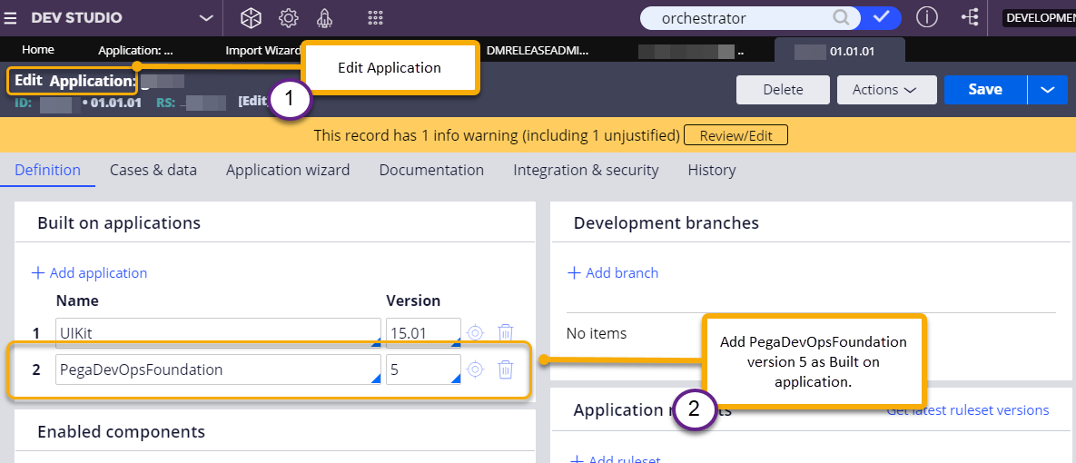 Update the application record to add built-on application.