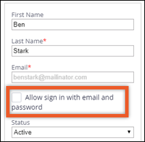 Checkbox to enable the email and password backup option
