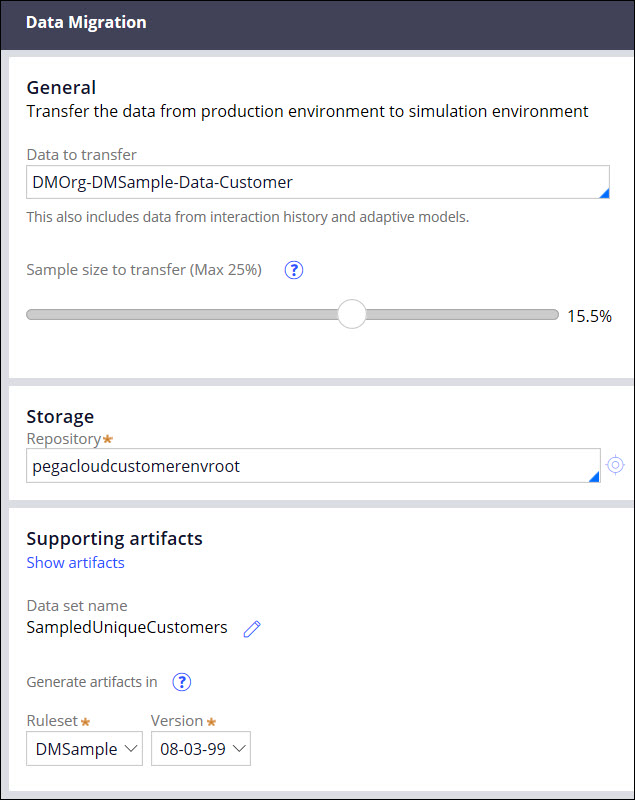 Data migration settings example