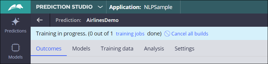 A status bar in a text prediction for a model training in progress