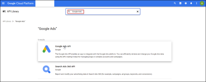 Searching for Google Ads API in Google Cloud Platform
