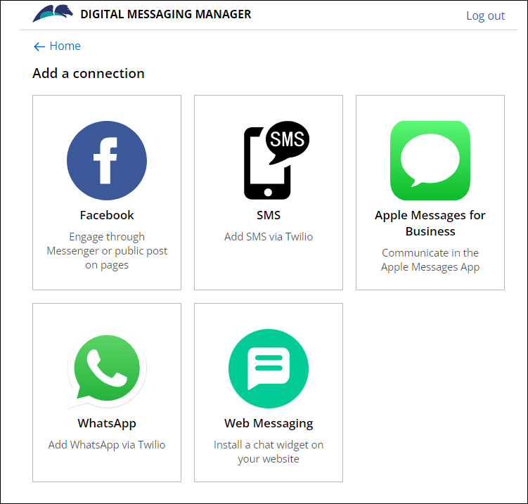 The available connections in Digital Messaging Manager./