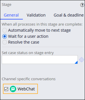 Configuring a stage for the Insurance Quote case type to use the IVA for Legacy Webchat.
