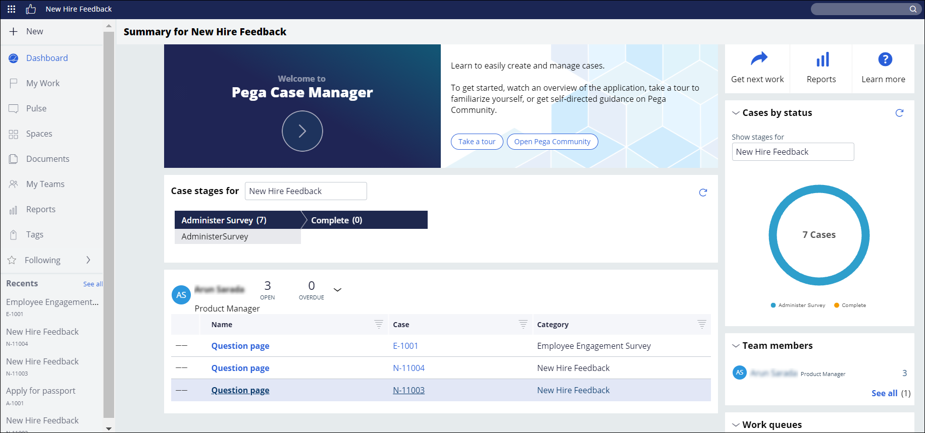 Dashboard in the Case Manager portal in a Theme UI-Kit application