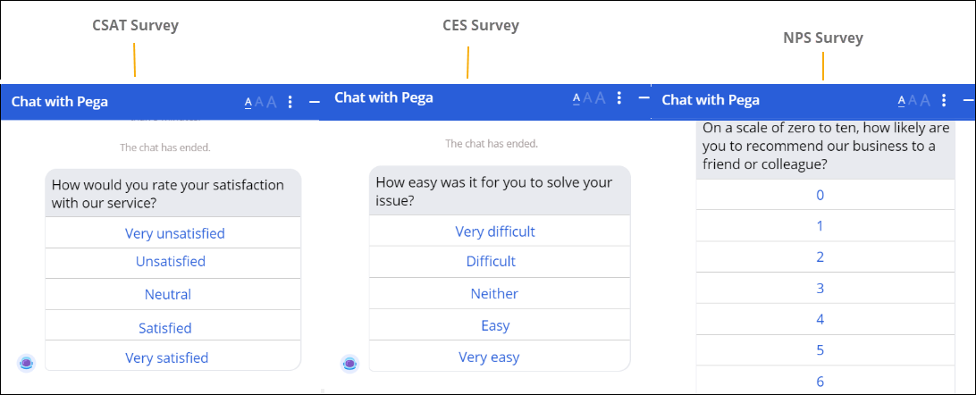 Different survey types in different chat pop-up windows