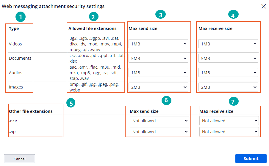 Configuring attachment settings for Web Messaging