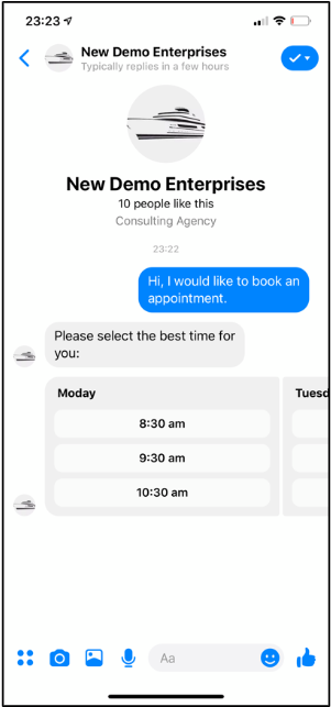 Carousel displaying options for the customer to select an available time