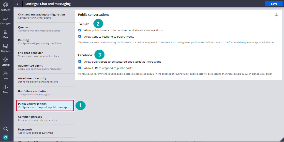 Configuring Twitter and Facebook settings in App Studio