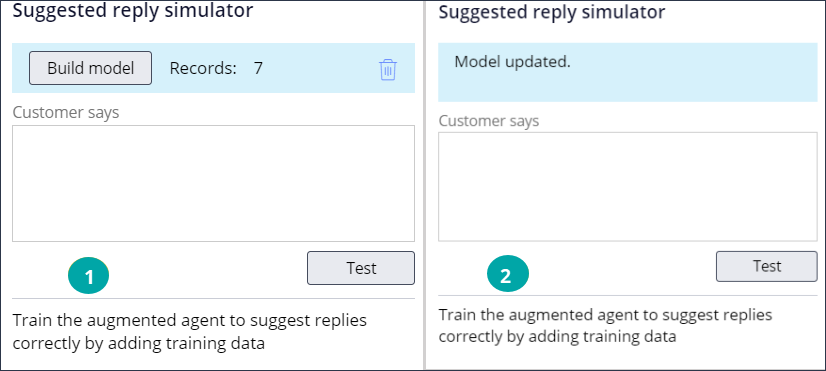 Suggested reply simulator before and after the model is updated