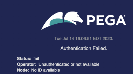 The screen that is showed when Pega Authentication failed