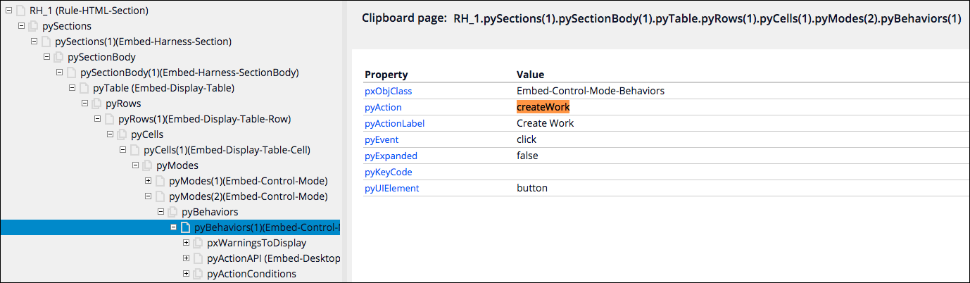 The clipboard with the pyAction name highlighted