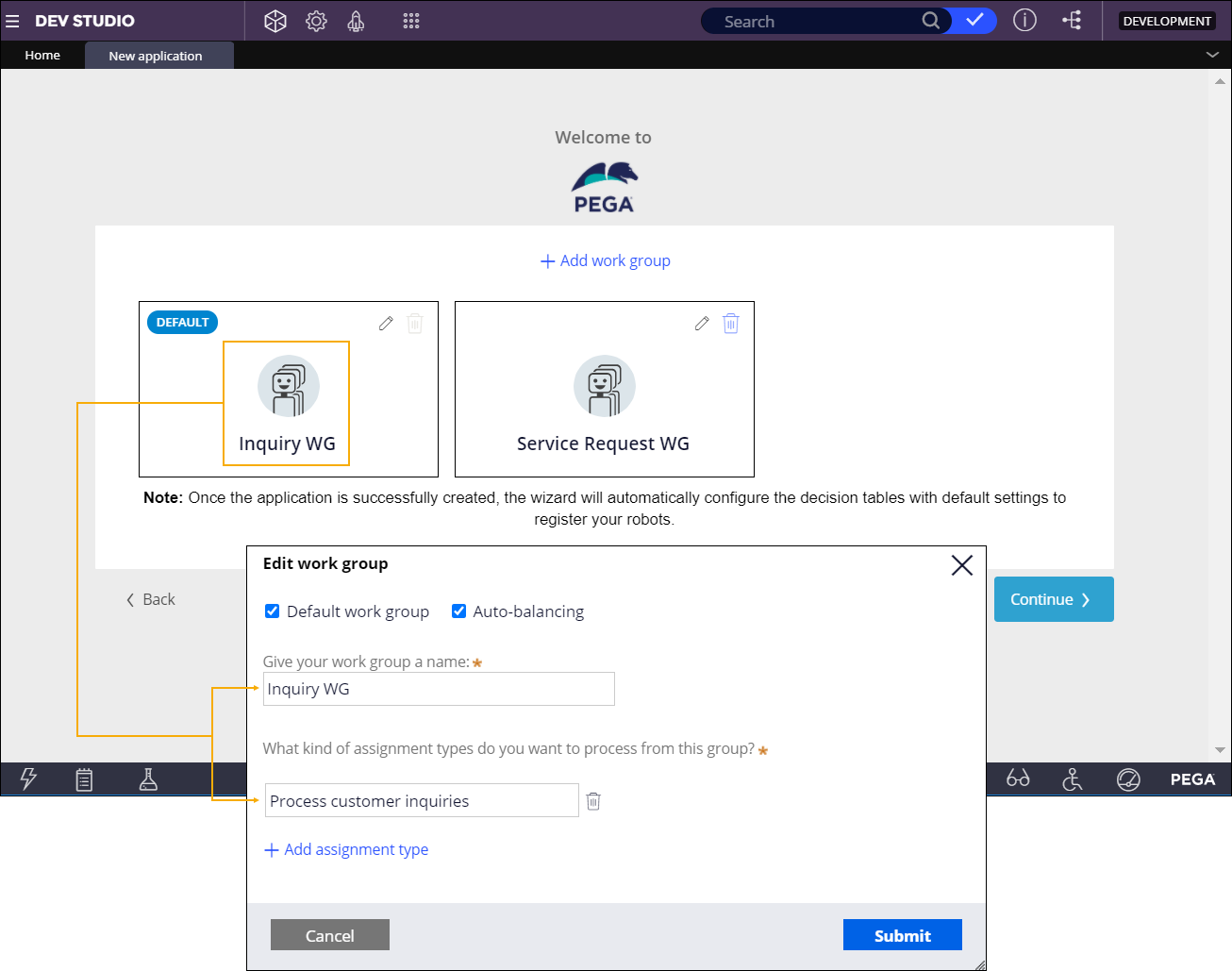Creating robotic work groups and asignment
                                                  types through the New Application Wizard