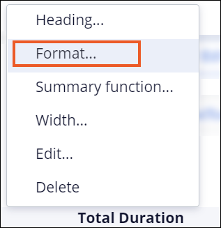You can format the time period for a duration column through the context menu.