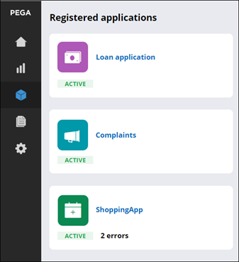 Registered applications landing page that includes active applications