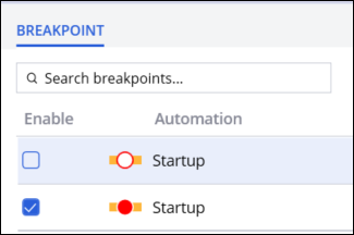 Figure showing the Enable checkbox for turning a breakpoint on.