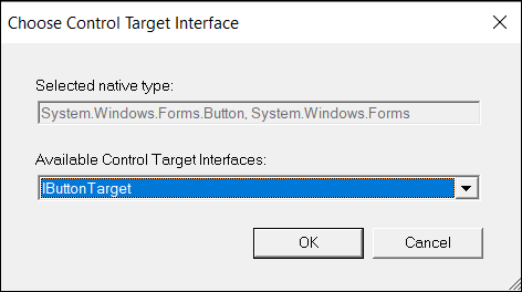Window showing control types for the target interface.