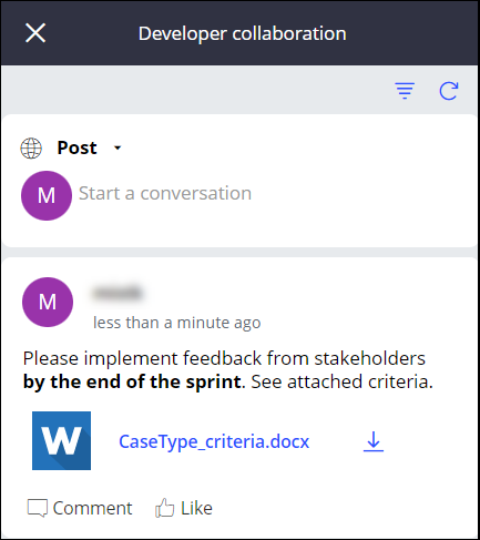 A Pulse message posted in the Developer collaboration section.