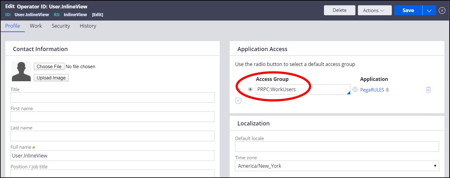 In the application access section, the access roup has the operator ID