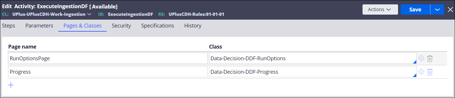 Run Options Page and Progress page are paired with their respective classes.