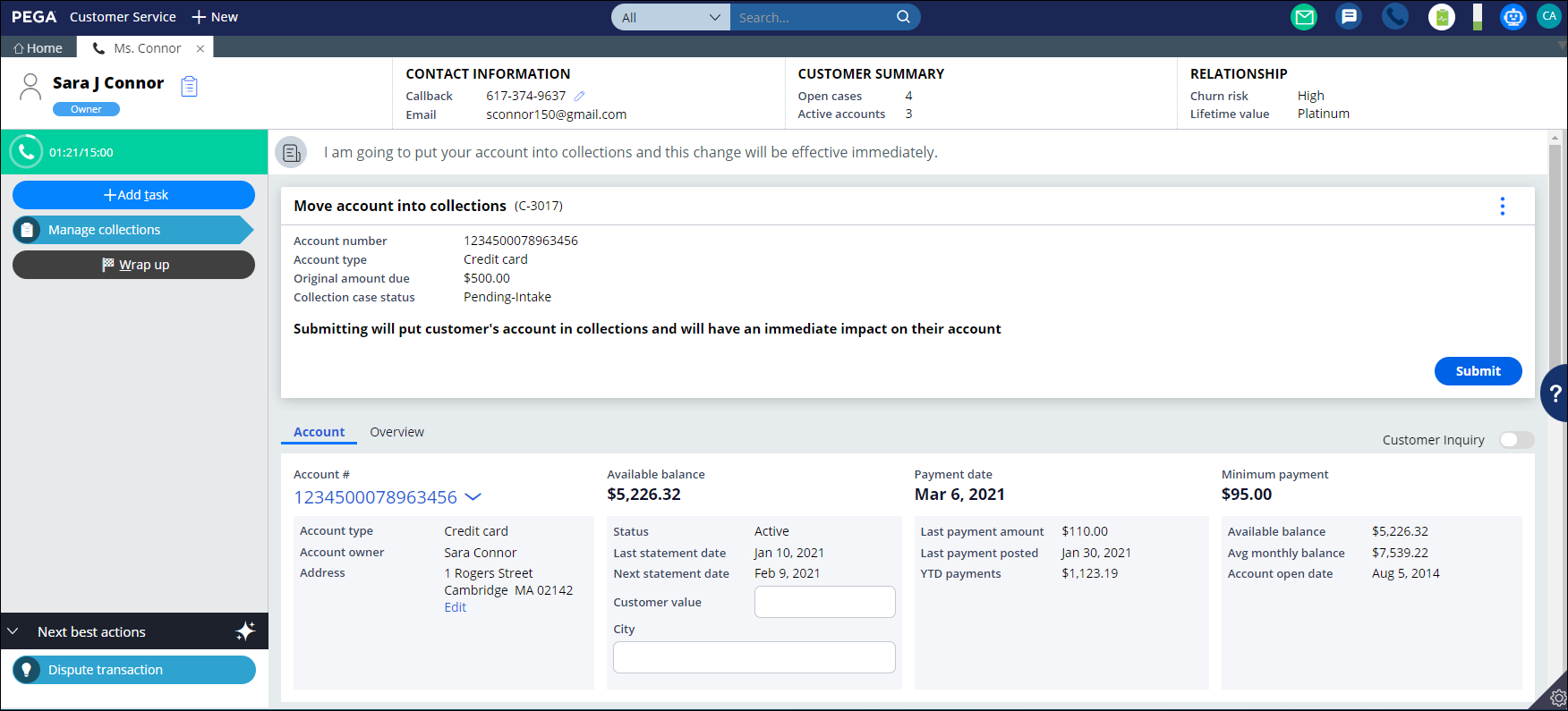 Example of the Manage Collections case in the Interaction Portal