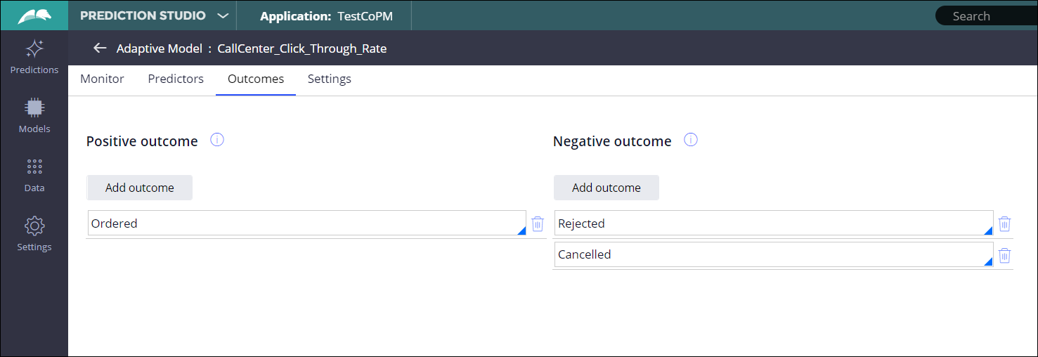 Screenshot showing Ordered as a positive outcome and Rejected or Canceled as negative outcomes