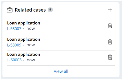 An extract of the utilities pane that shows the Related cases widget with sample cases.