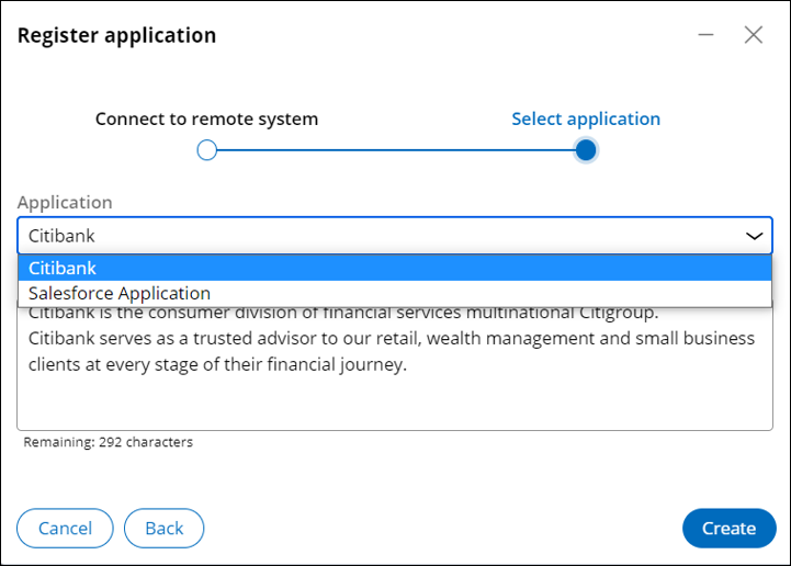 The Register application dialog box with a list of applications available for registration.