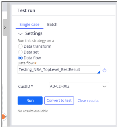 Sample test data flow run for a customer
