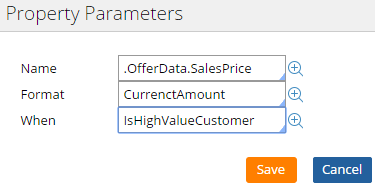 Part of the Property Parameters dialog that shows configured fields.
