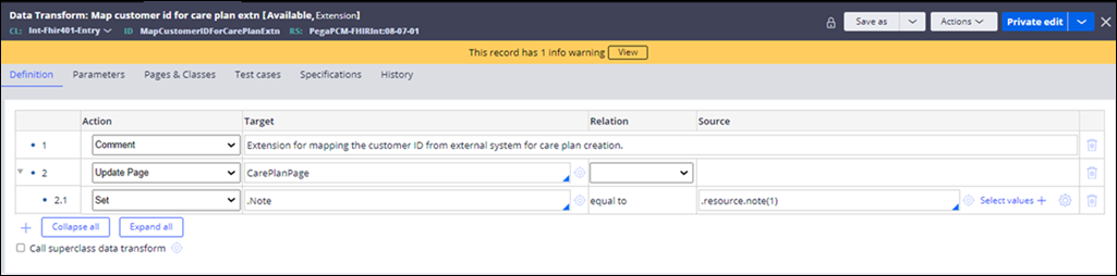 Sets the notes from FHIR data to the care plan work object