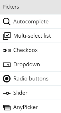 Sample picker controls, such as autocomplete, checkbox or dropdown