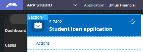 Sample case header for a Student loan application in design mode in App Studio
