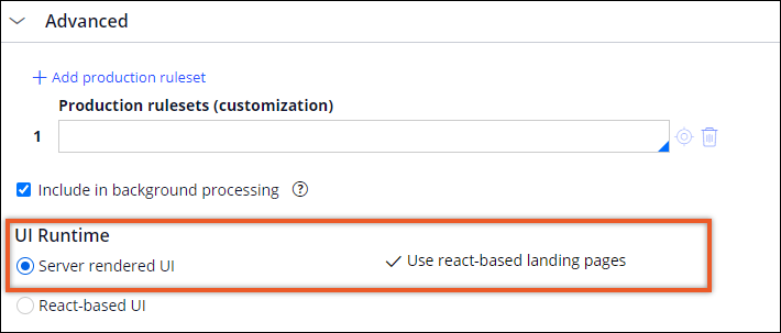 Application definition with Server rendered UI option enabled.