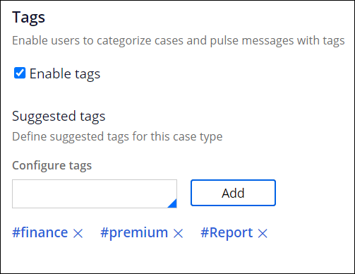 Tags added to the list of suggested tags for a case type.