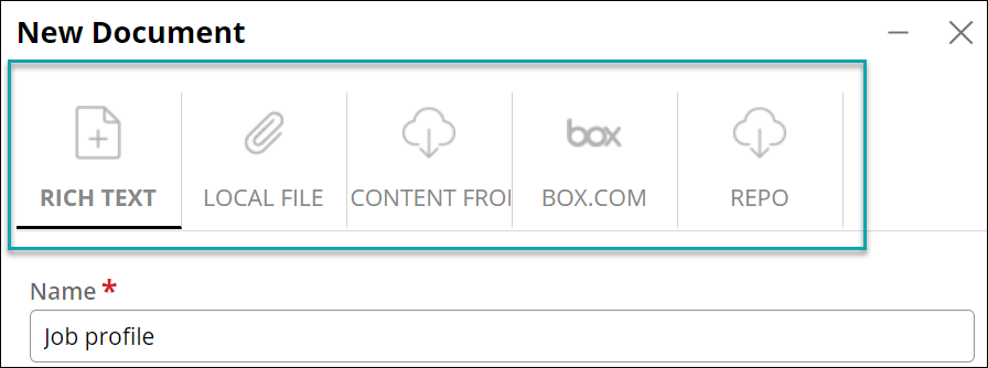 An example of document creation options on the tabs of the New Document modal dialog box.
