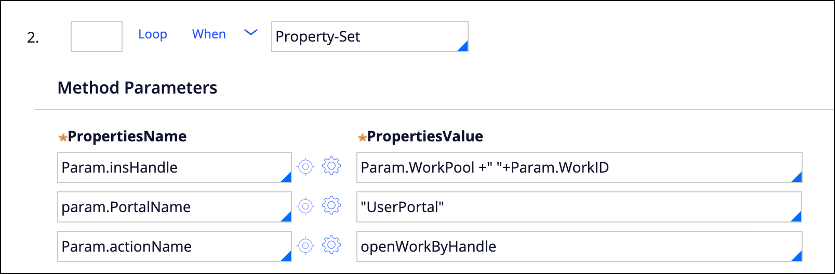 The step includes a Property-Set method and three parameters.