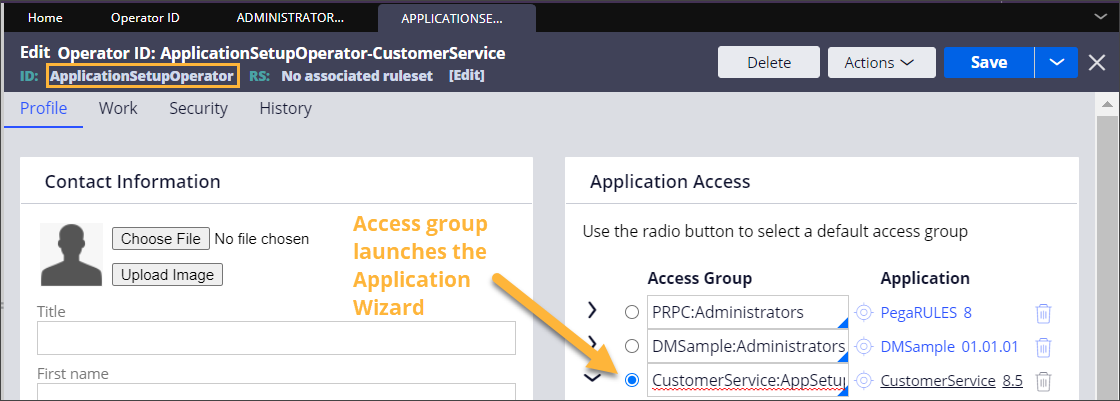 New operator with default access group selected