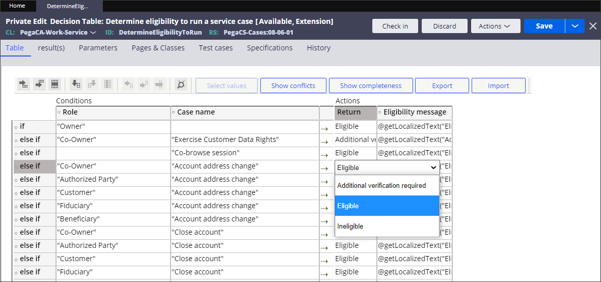 Change the default action for a case type from eligible to required additional verification