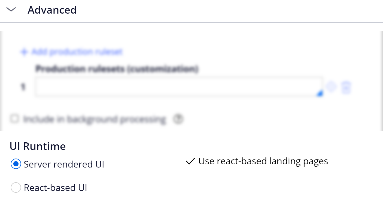 These settings indicate that the application is using react-based landing pages.
