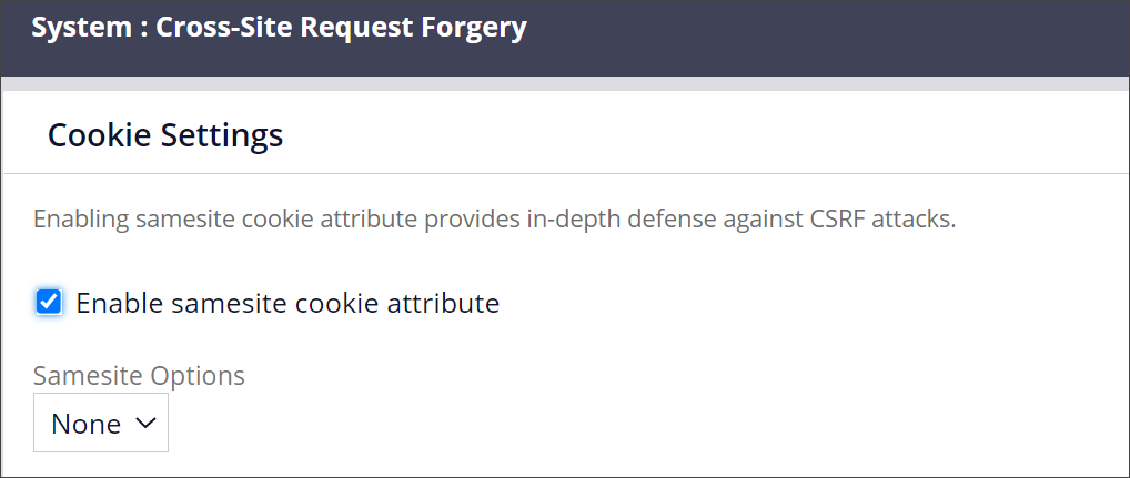 The setting to enable the samesite cookie attribute