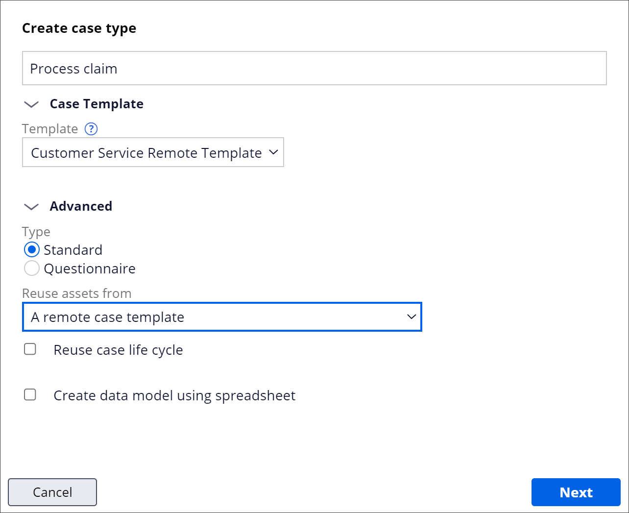 In the local application, use the Customer Service Remote Template to add the new wrapper case type