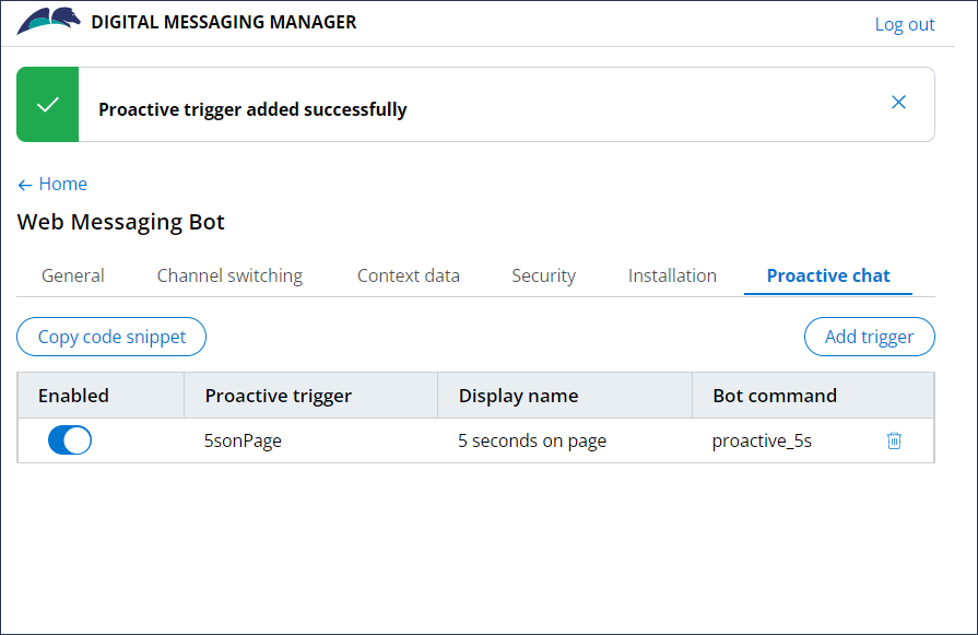 Proactive chat for Web Messaging in Digital Messaging Manager