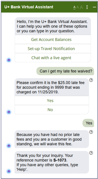 Fee inquiry example using the Intelligent Virtual Assistant