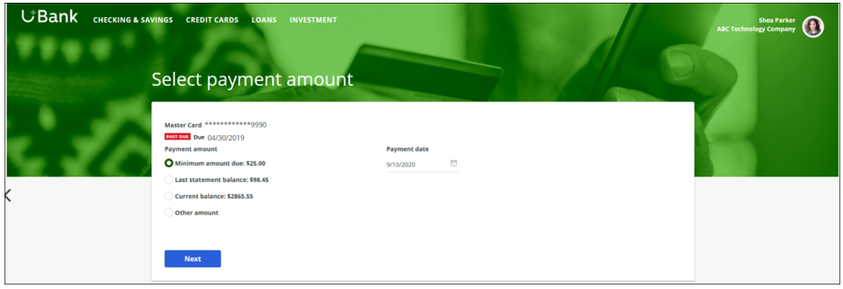 Select payment example using the web self-service portal