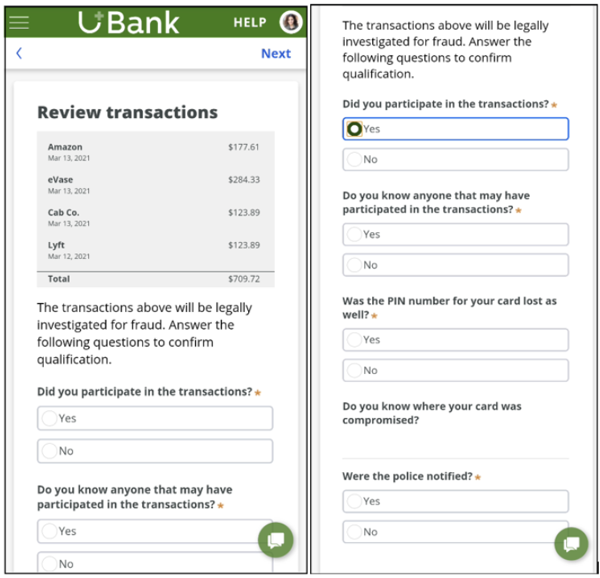 Answer questions about the transactions example in the web self-service portal