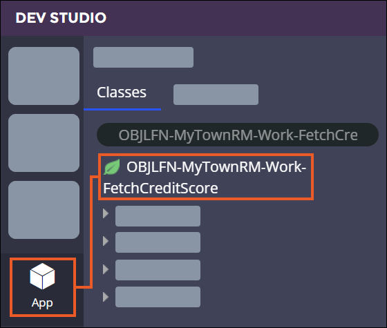 Application Explorer in Dev Studio that displays a full class name for a case type.
