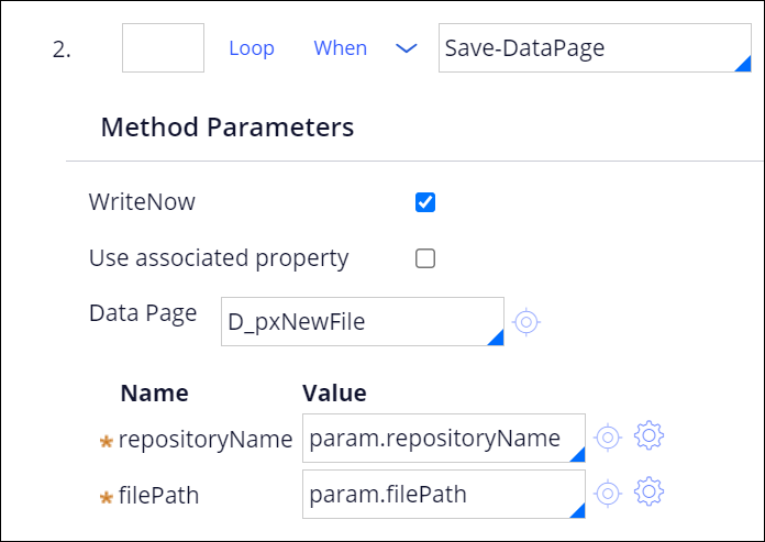 Sample of configuration for saving a file to a repository