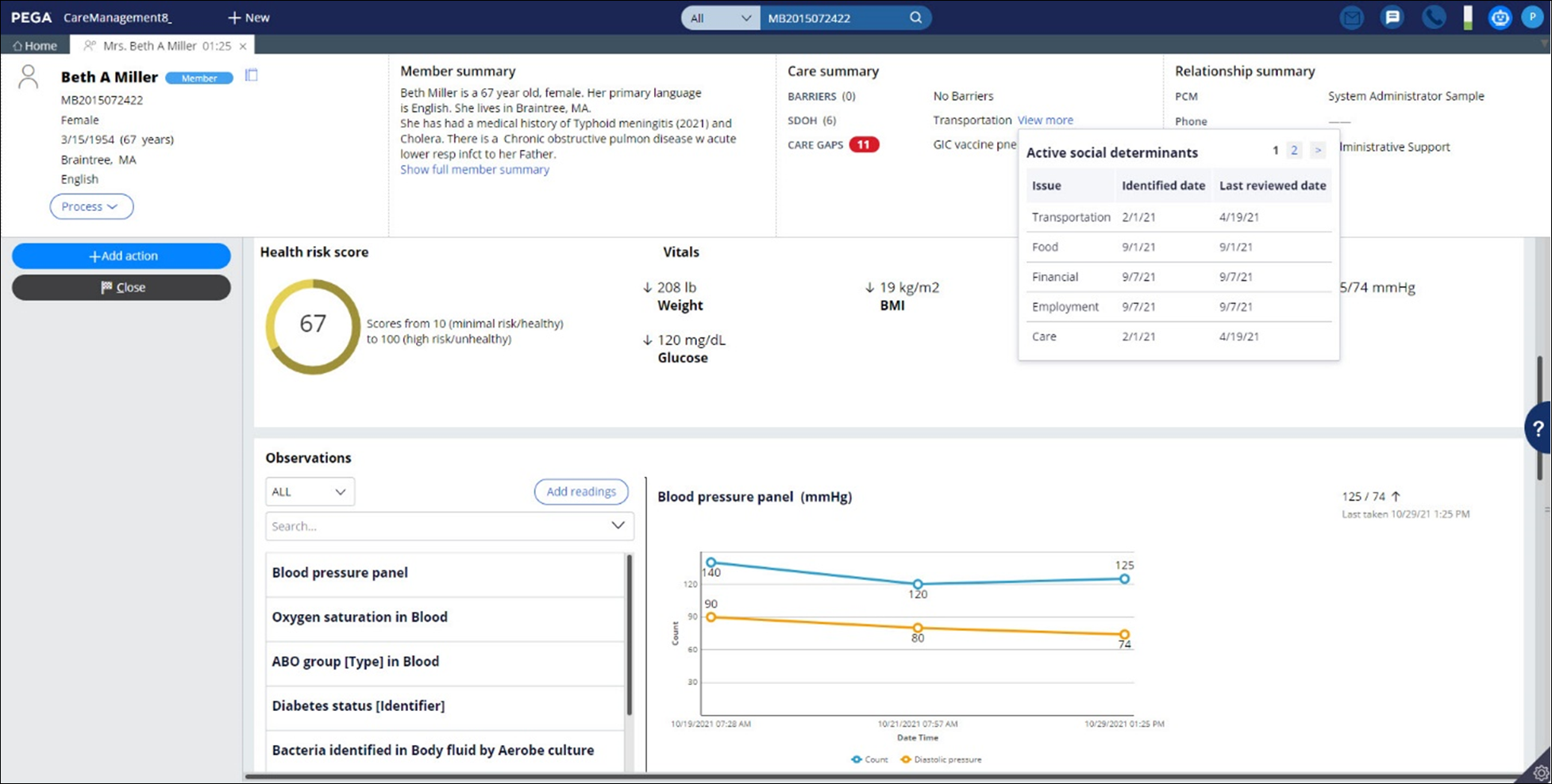 Shows Beth Miller's patient profile within the Unified Interaction Portal